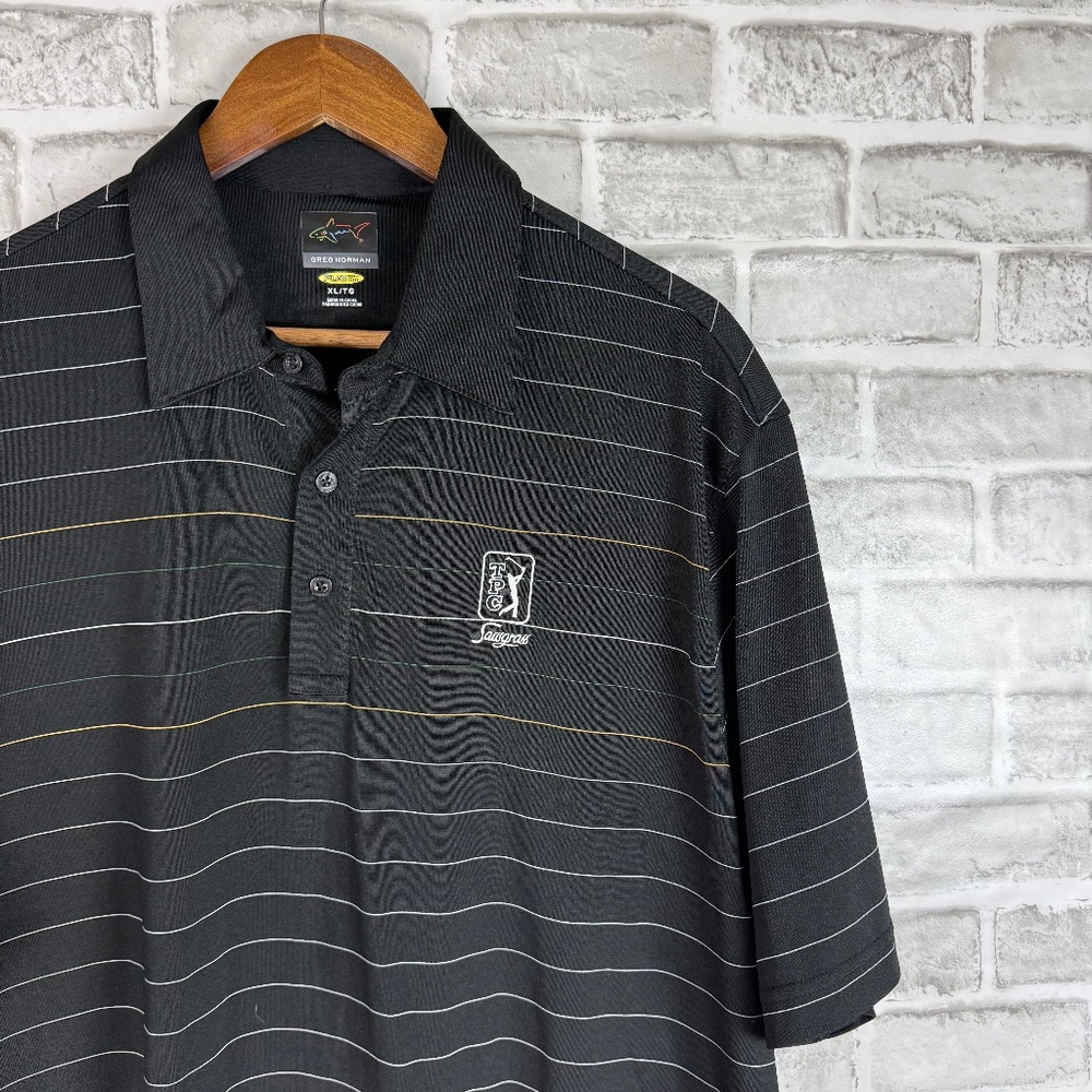 Greg Norman x TPC Sawgrass Play Dry Black Striped Performance Golf Polo Mens XL